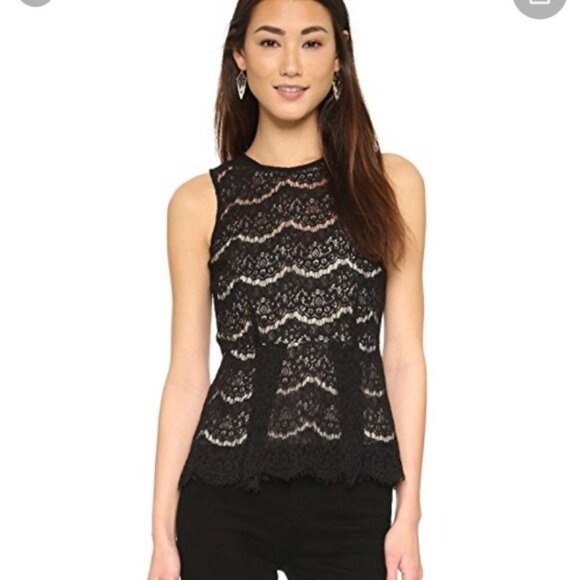 NWT Wayf Black Lace Illusion Peplum Sleeveless Top Sz. S - Picture 1 of 2